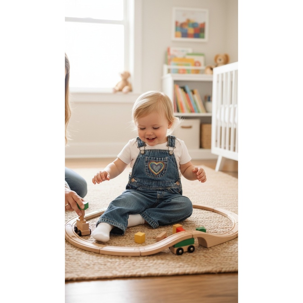 Vintage OshKosh B'gosh Baby‎ Denim Overalls 12M – Rainbow Heart Embroidery Y2K